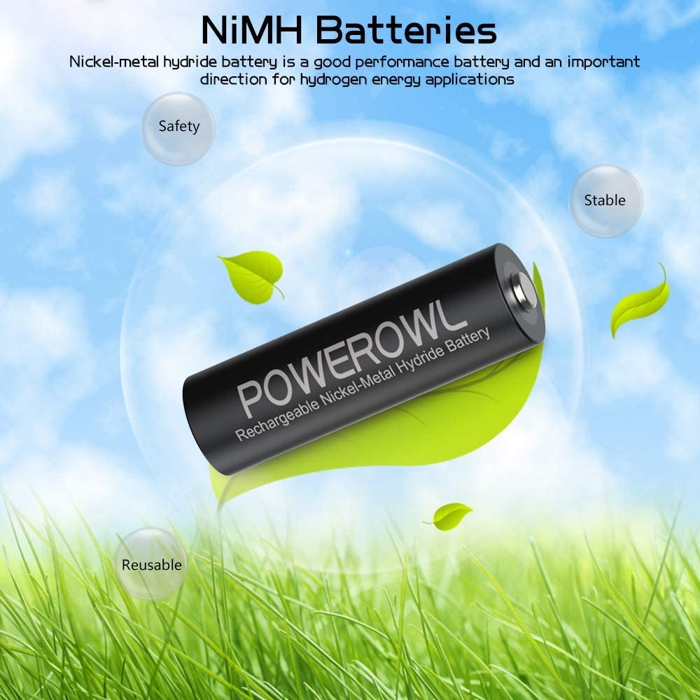 AA AAA Rechargeable Batteries POWEROWL, Pre-Charged High Capacity 2800mAh & 1000mAh 1.2V NiMH Battery Low Self Discharge, Pack of 16