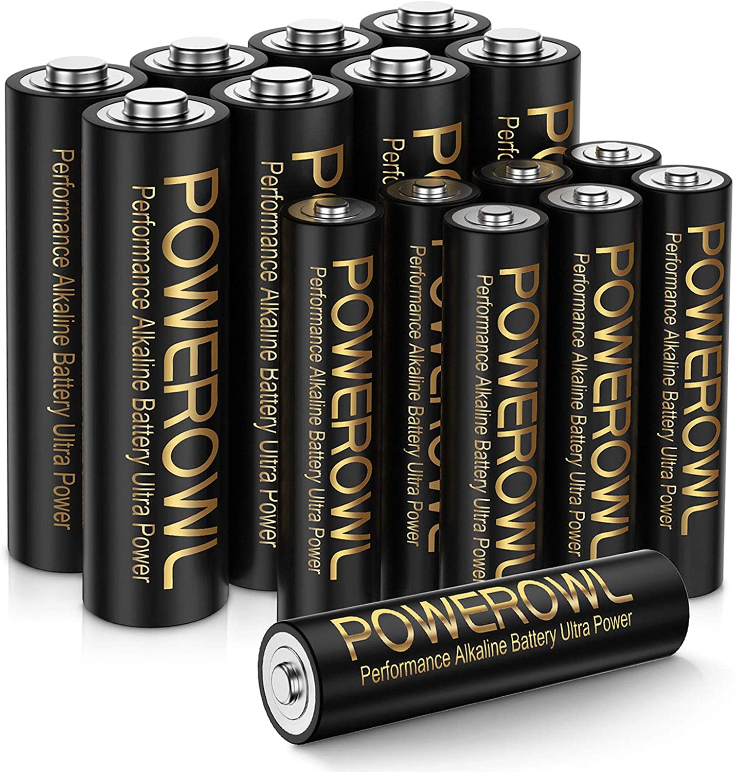 POWEROWL High-Capacity Alkaline AA AAA Batteries Combo, Long Lasting, 10-Year Shelf Life - Pack of 16