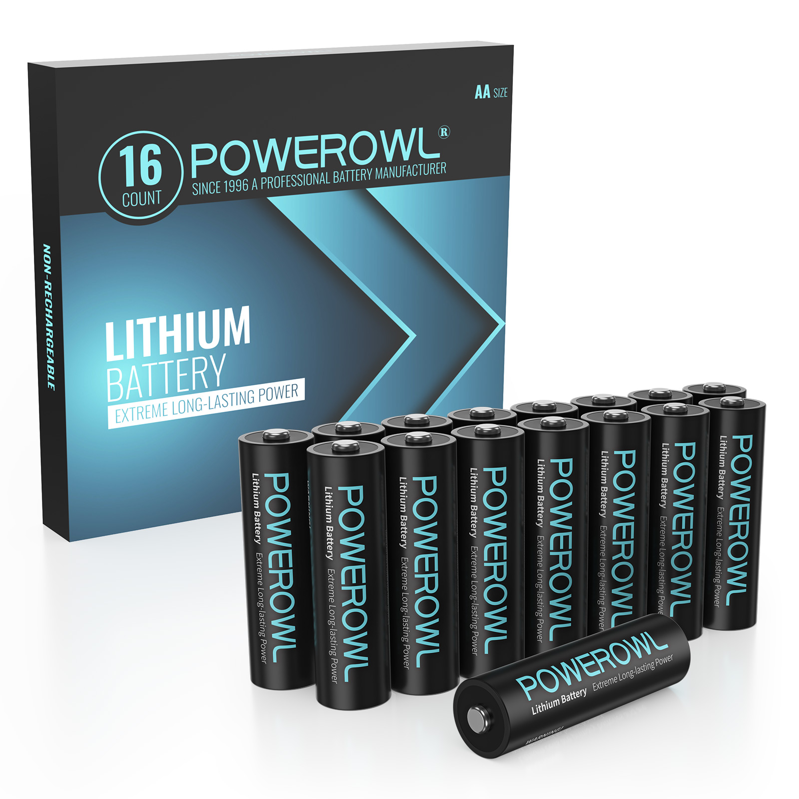 POWEROWL Lithium Batteries AA 16 Pack, High Capacity 1.5V Double A Battery Long Lasting Power for High-Tech Devices